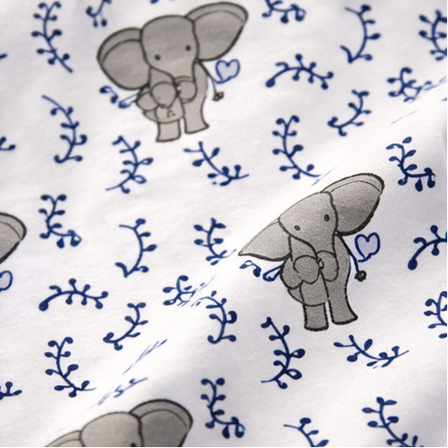 Collage of baby onesies with elephant designs on a neutral background