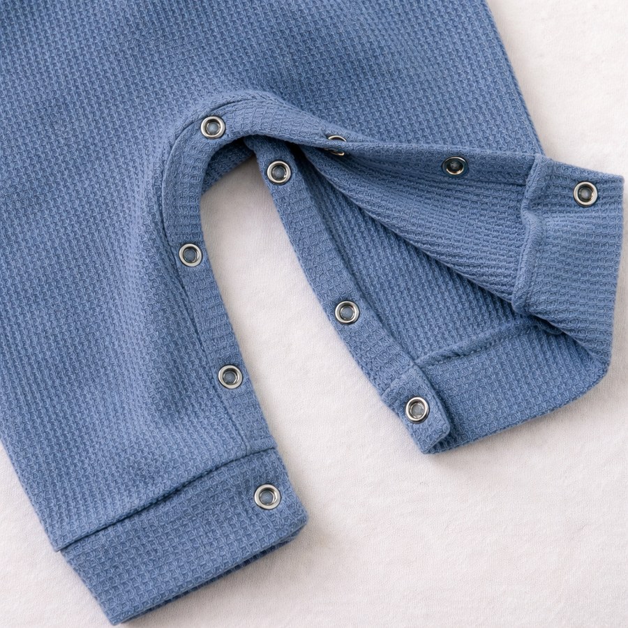 Waffle Knit Pocket Romper - Blue, product view 4