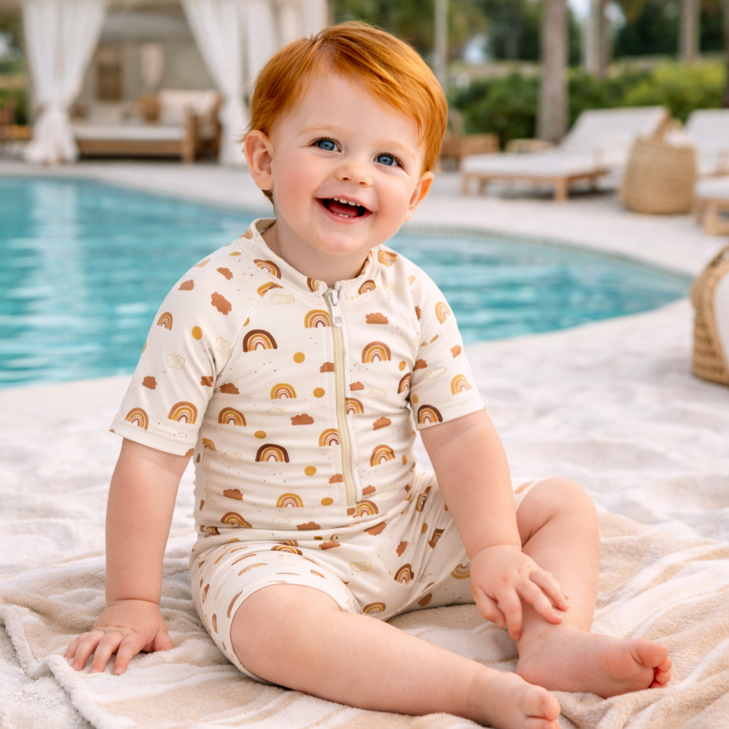 Sunlit Swim Romper - Rainbows