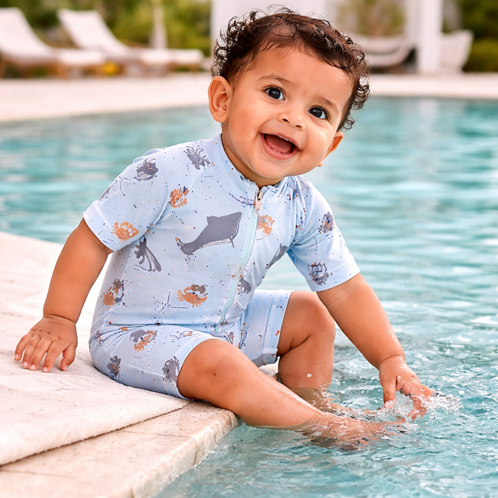 Sunlit Swim Romper - Ocean