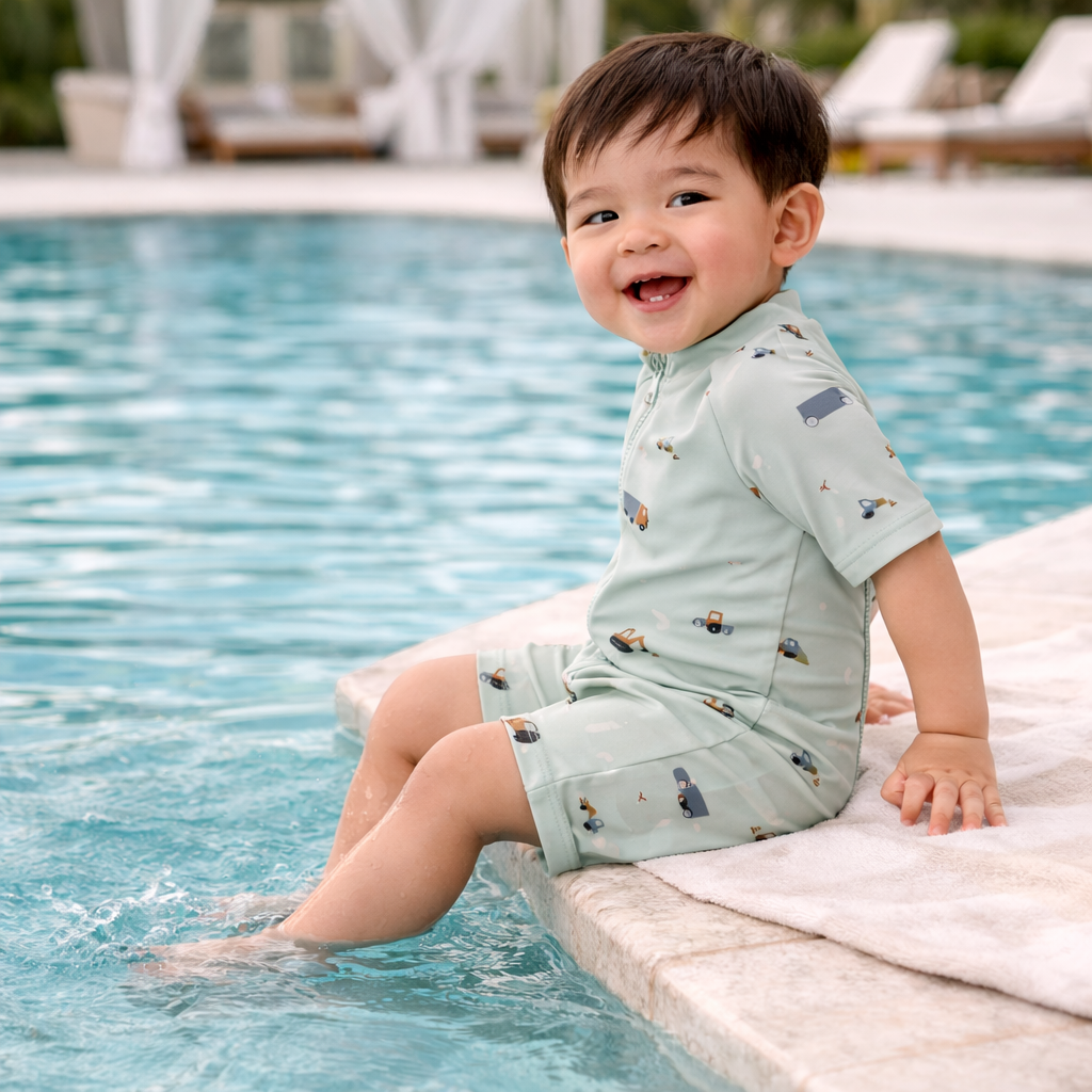 Sunlit Swim Romper - Trucks