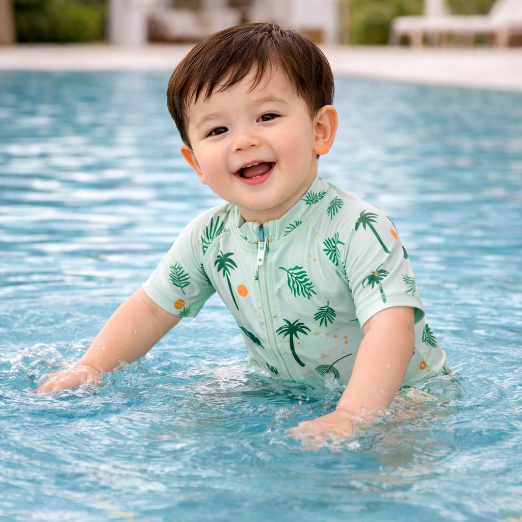 Sunlit Swim Romper - Leaves