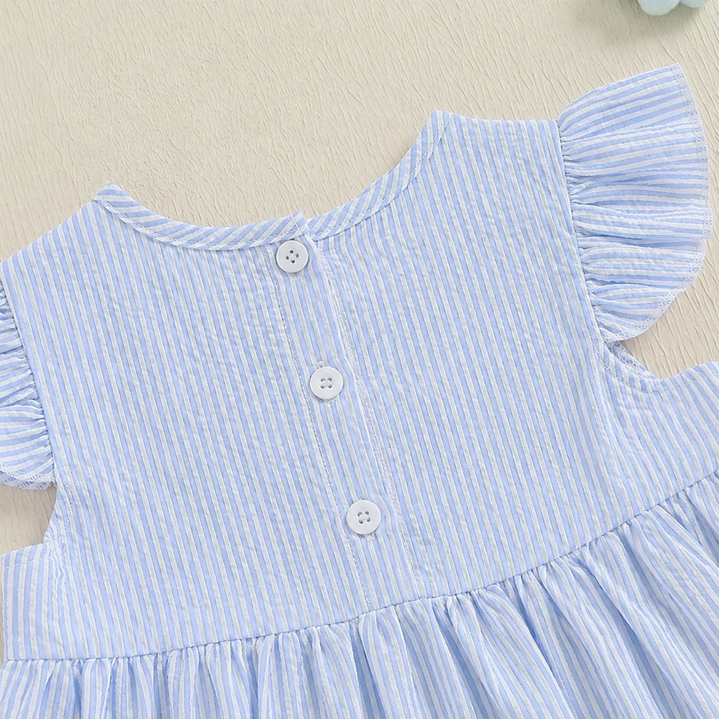 Stars & Stripes Seersucker Flutter Dress - Blue