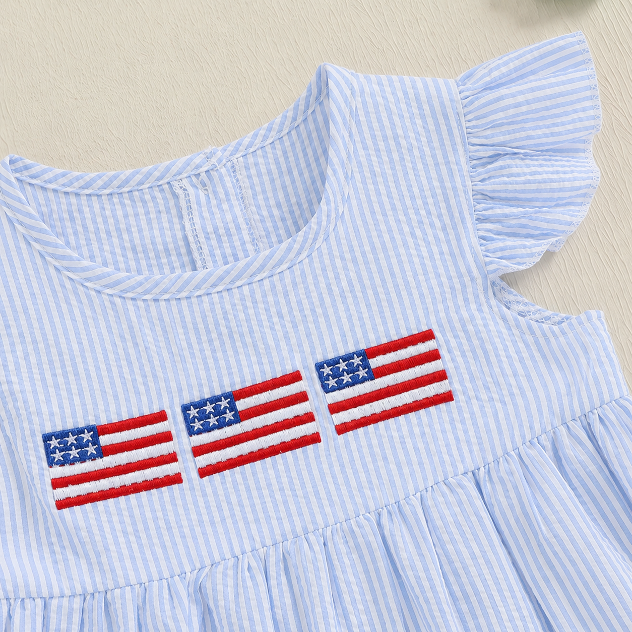 Stars & Stripes Seersucker Flutter Dress - Blue