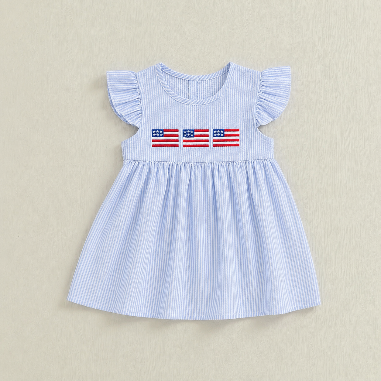 Stars & Stripes Seersucker Flutter Dress - Blue