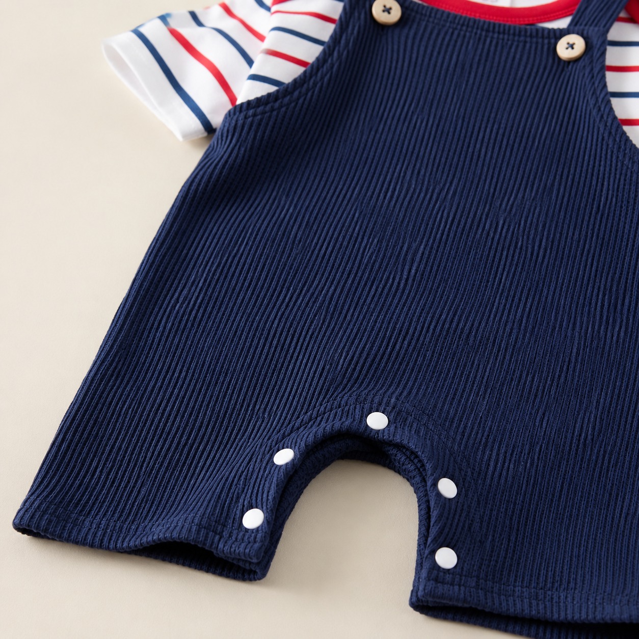 Patriotic Ribbed Romper Set - Blue USA