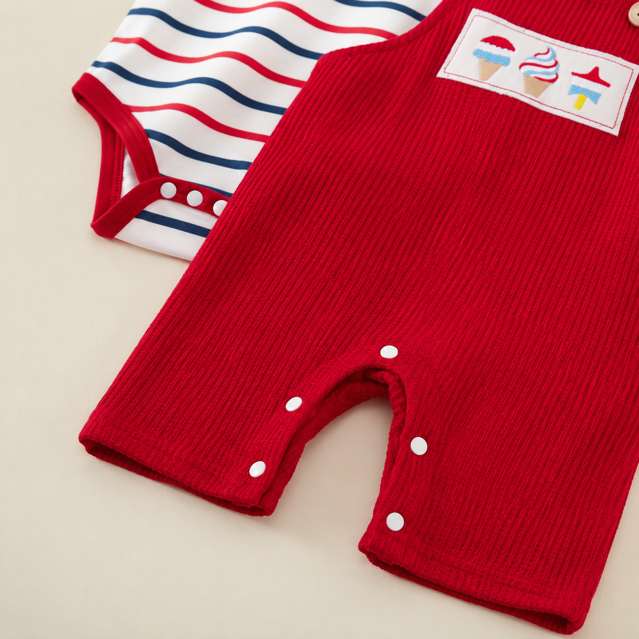 Patriotic Ribbed Romper Set - Red