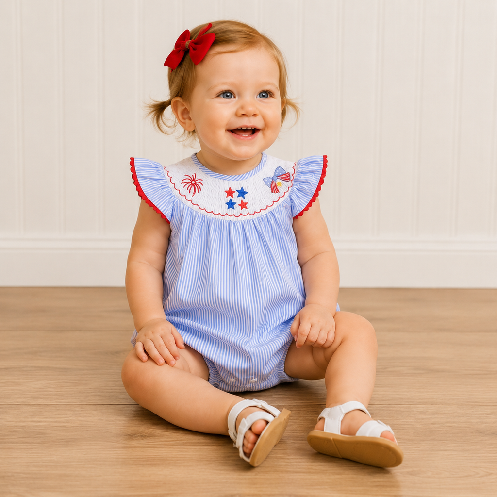 Starry Seersucker Smocked Romper