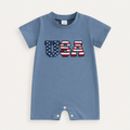 USA Appliqué Short Sleeve Baby Romper - Blue