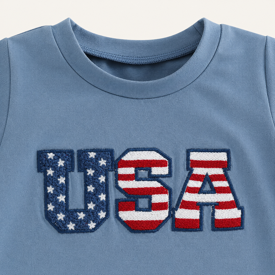 USA Appliqué Short Sleeve Baby Romper - Blue, product view 5