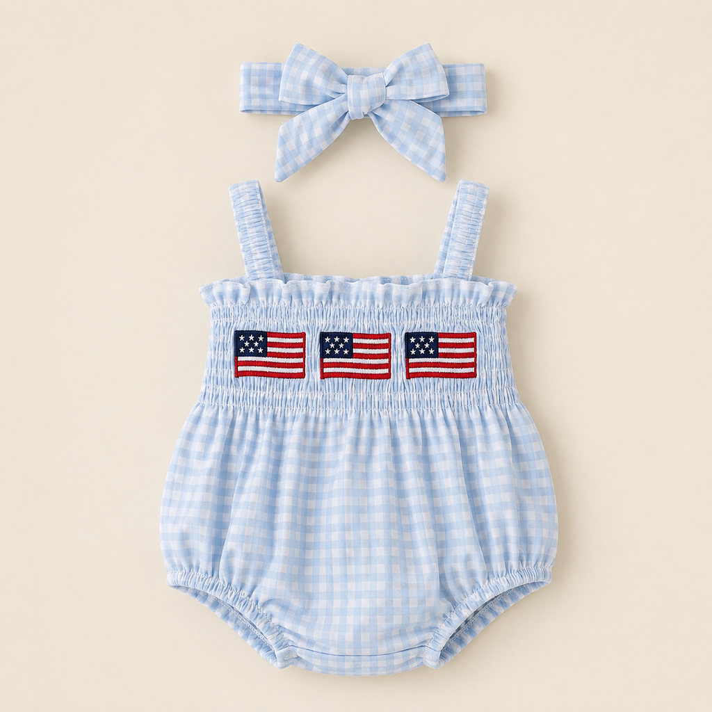 Patriotic Gingham Bubble Romper Set