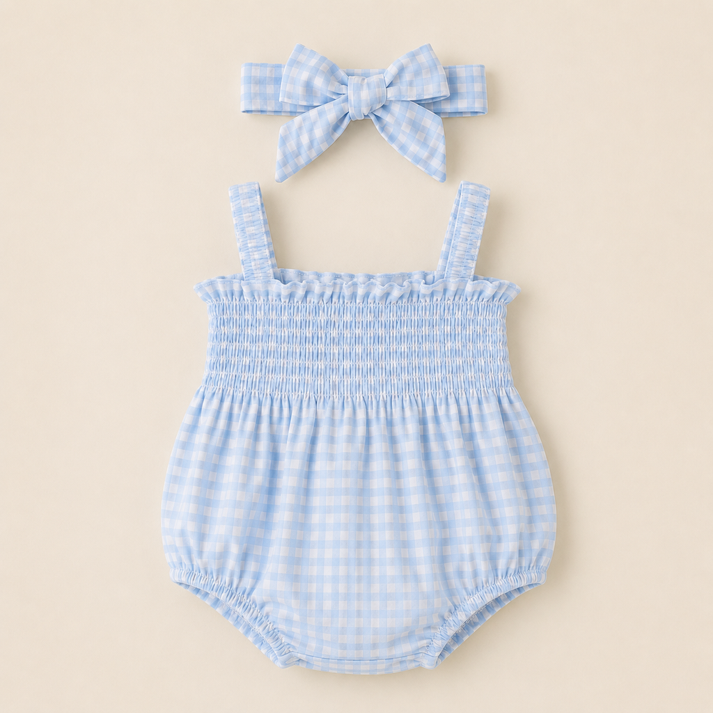 Patriotic Gingham Bubble Romper Set