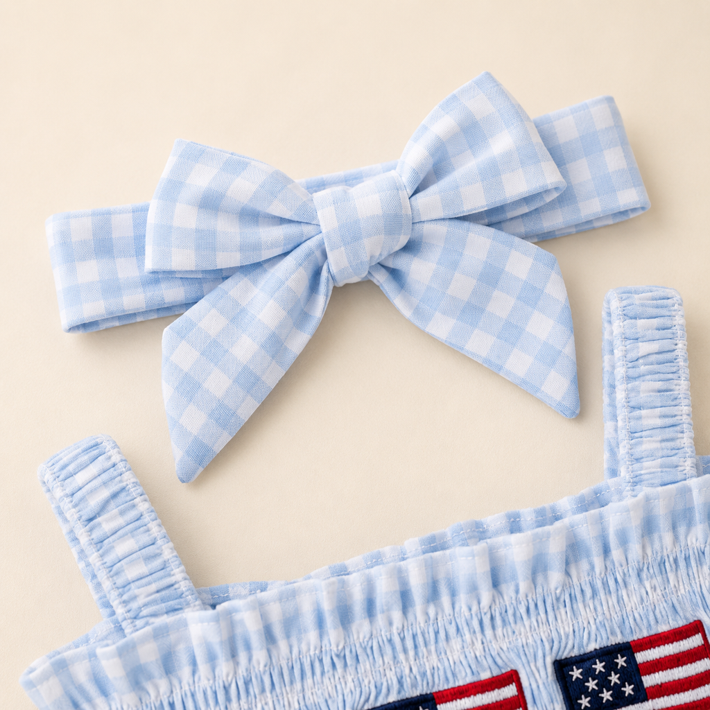 Patriotic Gingham Bubble Romper Set