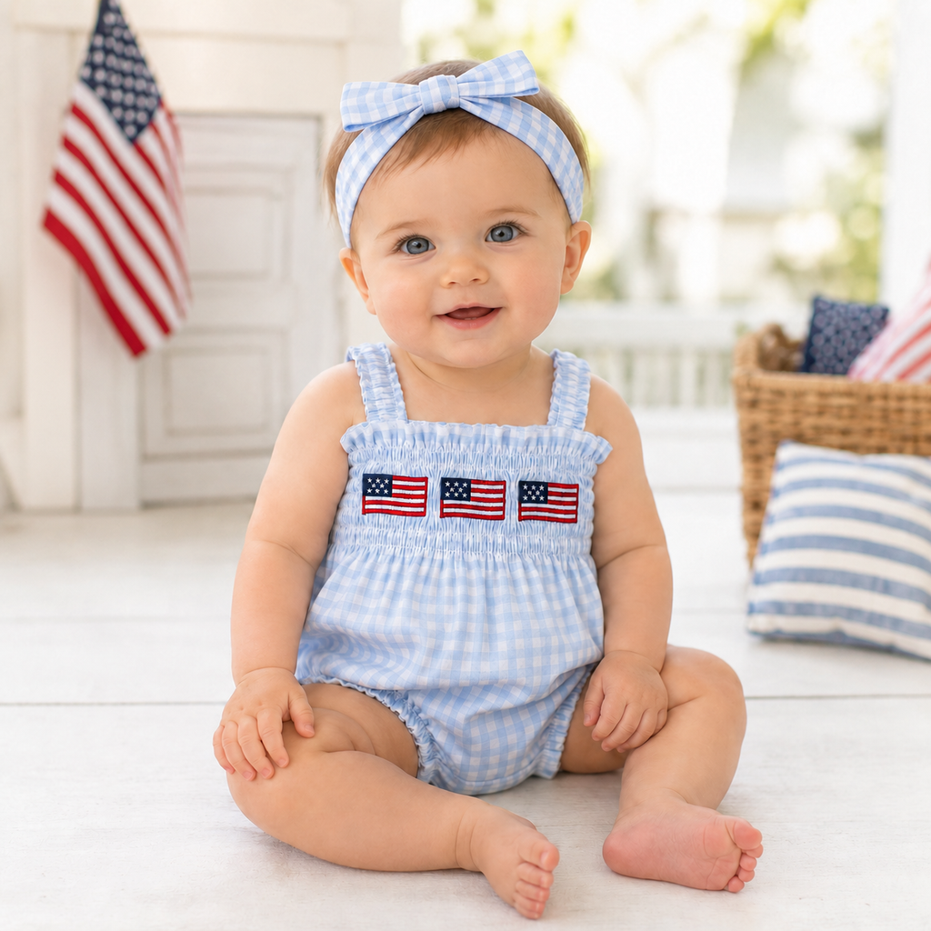 Patriotic Gingham Bubble Romper Set