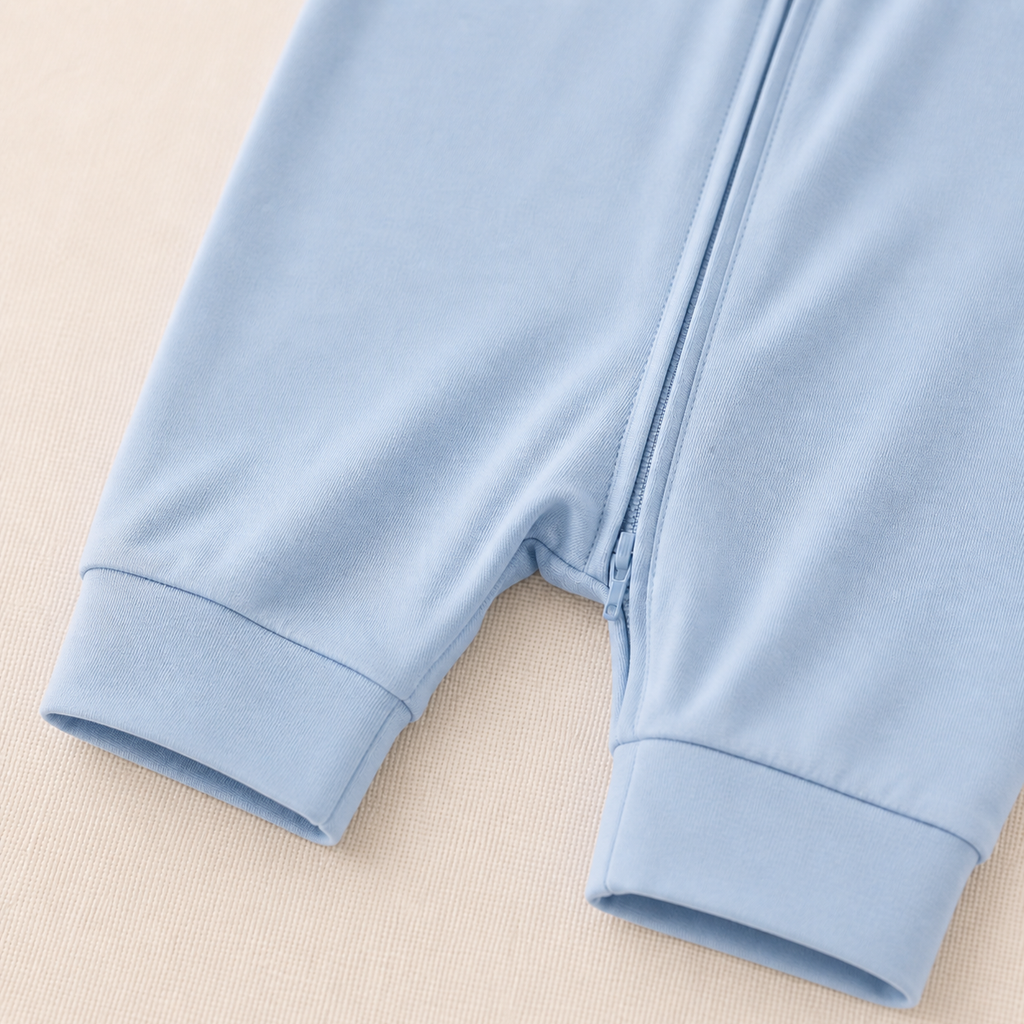 Soft Bamboo Short Sleeve Zip Romper - Powder Blue