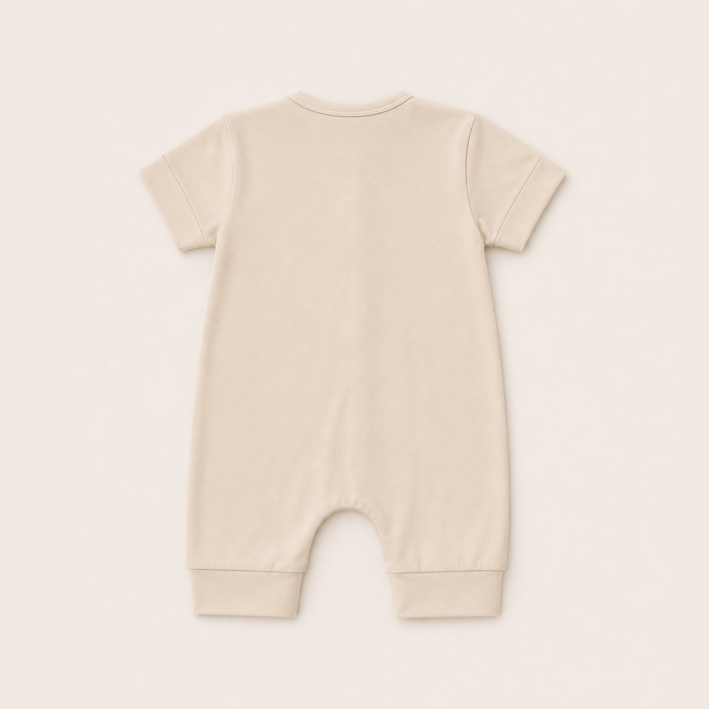 Soft Bamboo Short Sleeve Zip Romper - Oatmeal
