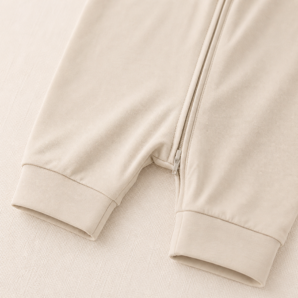 Soft Bamboo Short Sleeve Zip Romper - Oatmeal