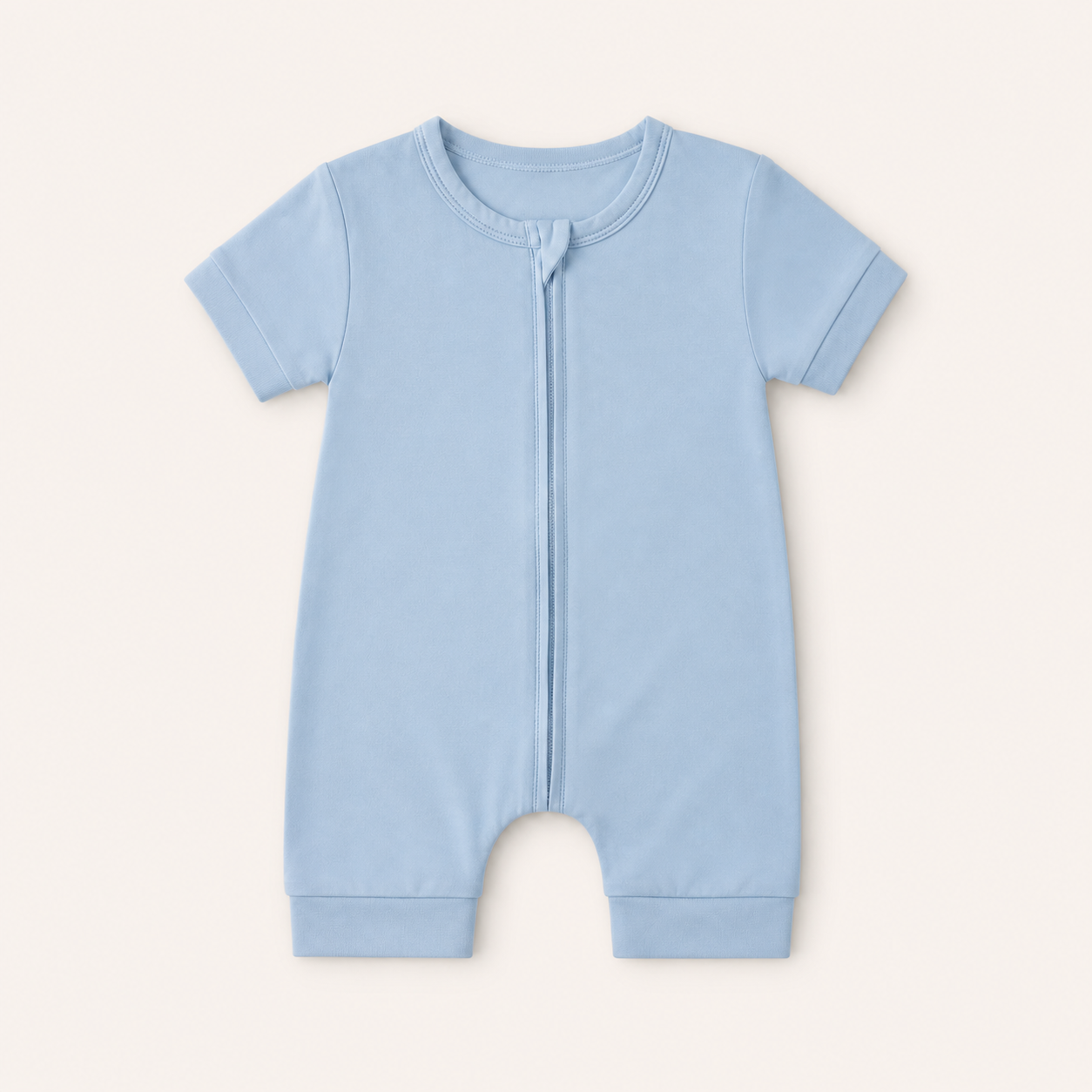 Soft Bamboo Short Sleeve Zip Romper - Powder Blue