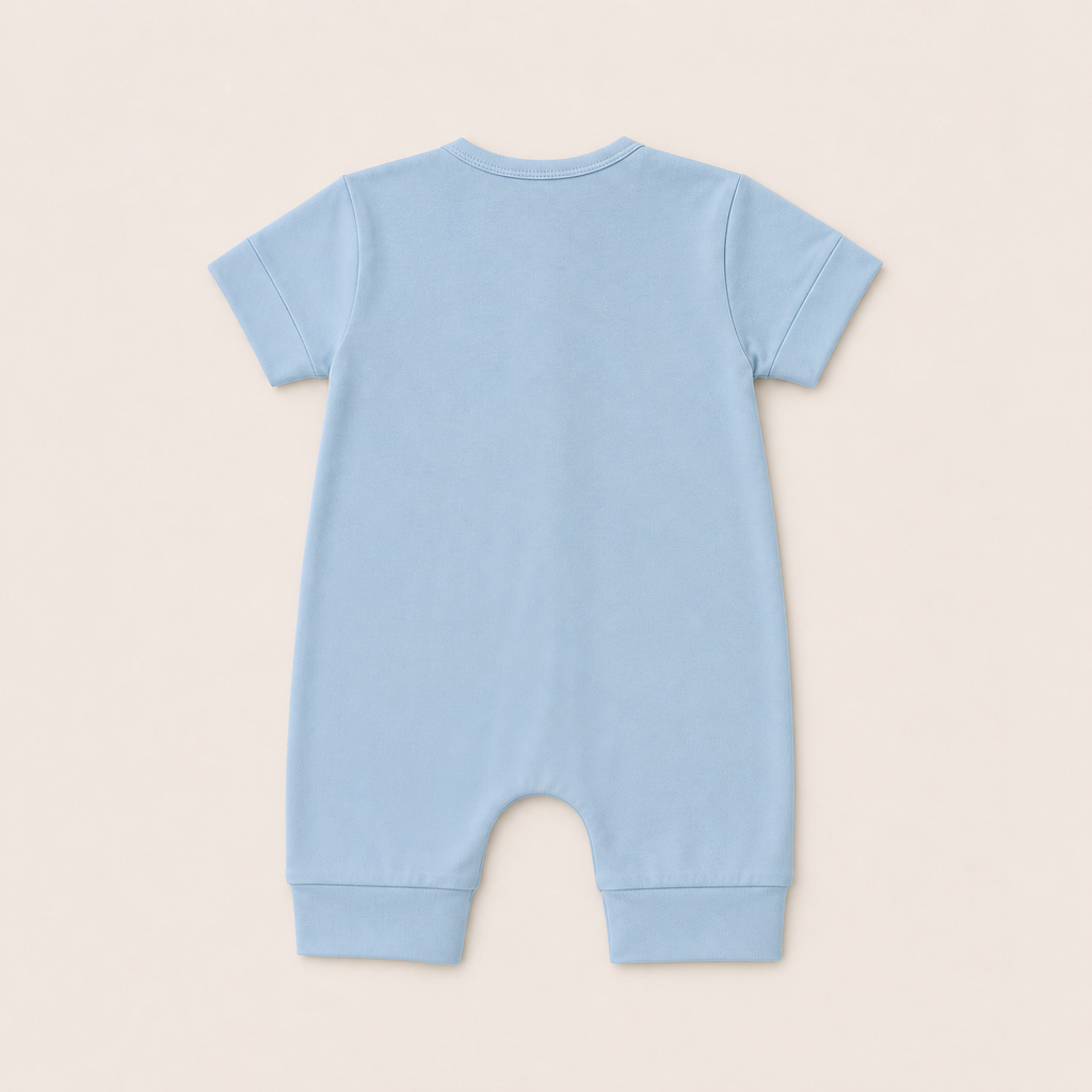 Soft Bamboo Short Sleeve Zip Romper - Powder Blue