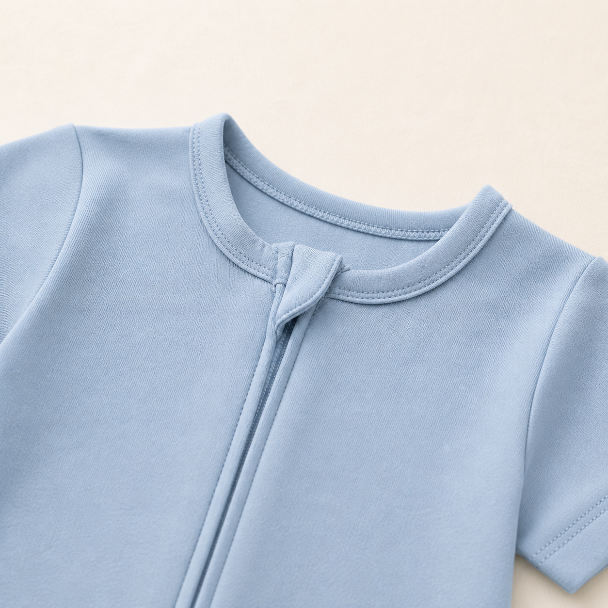 Soft Bamboo Short Sleeve Zip Romper - Powder Blue
