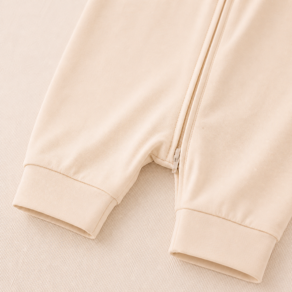 Soft Bamboo Short Sleeve Zip Romper - Cream Peach