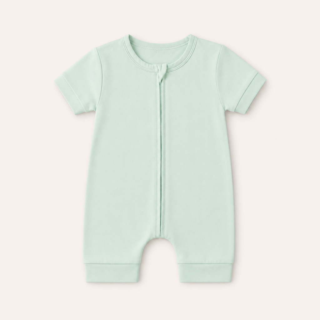 Soft Bamboo Short Sleeve Zip Romper - Sage