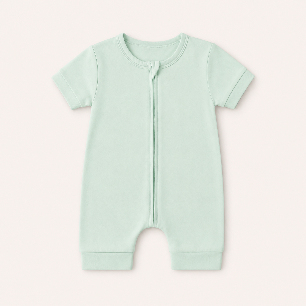 Soft Bamboo Short Sleeve Zip Romper - Sage