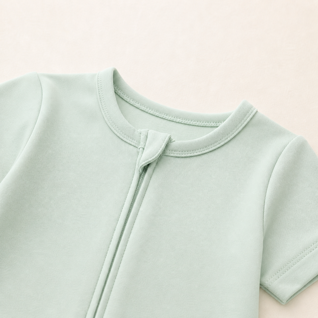 Soft Bamboo Short Sleeve Zip Romper - Sage
