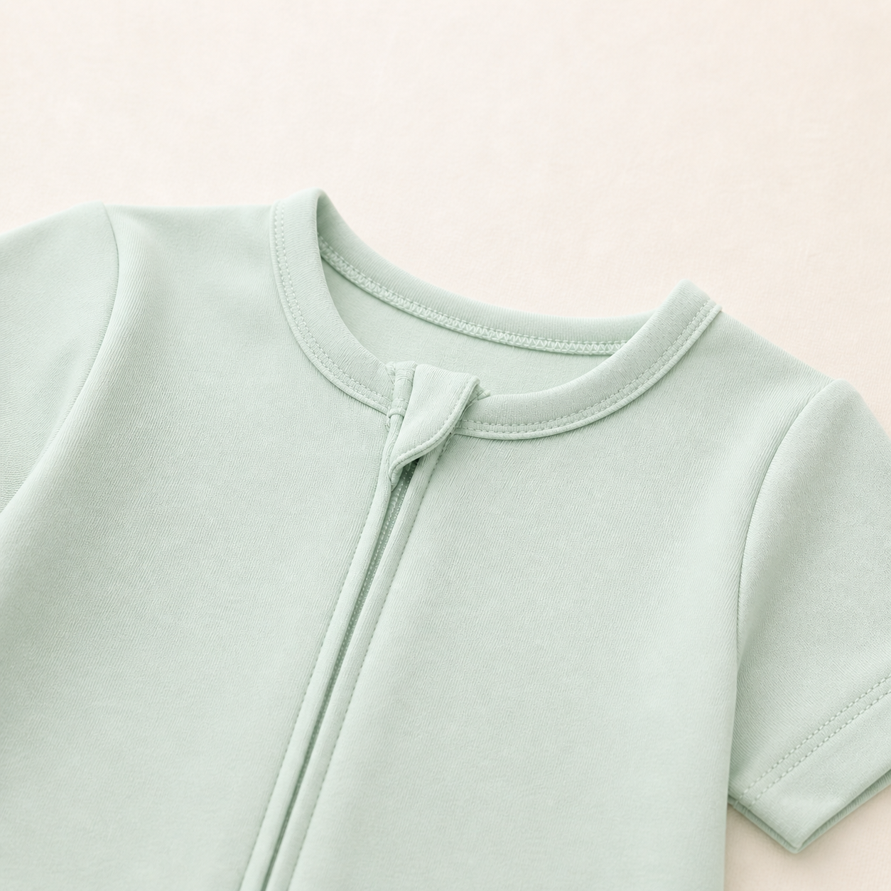 Soft Bamboo Short Sleeve Zip Romper - Sage