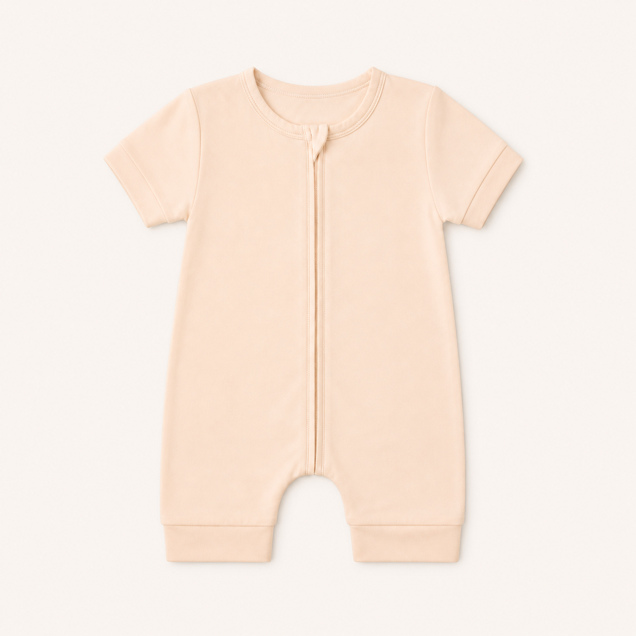Soft Bamboo Short Sleeve Zip Romper - Cream Peach