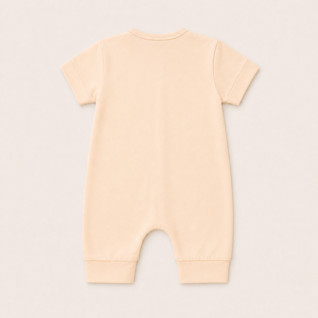 Soft Bamboo Short Sleeve Zip Romper - Cream Peach