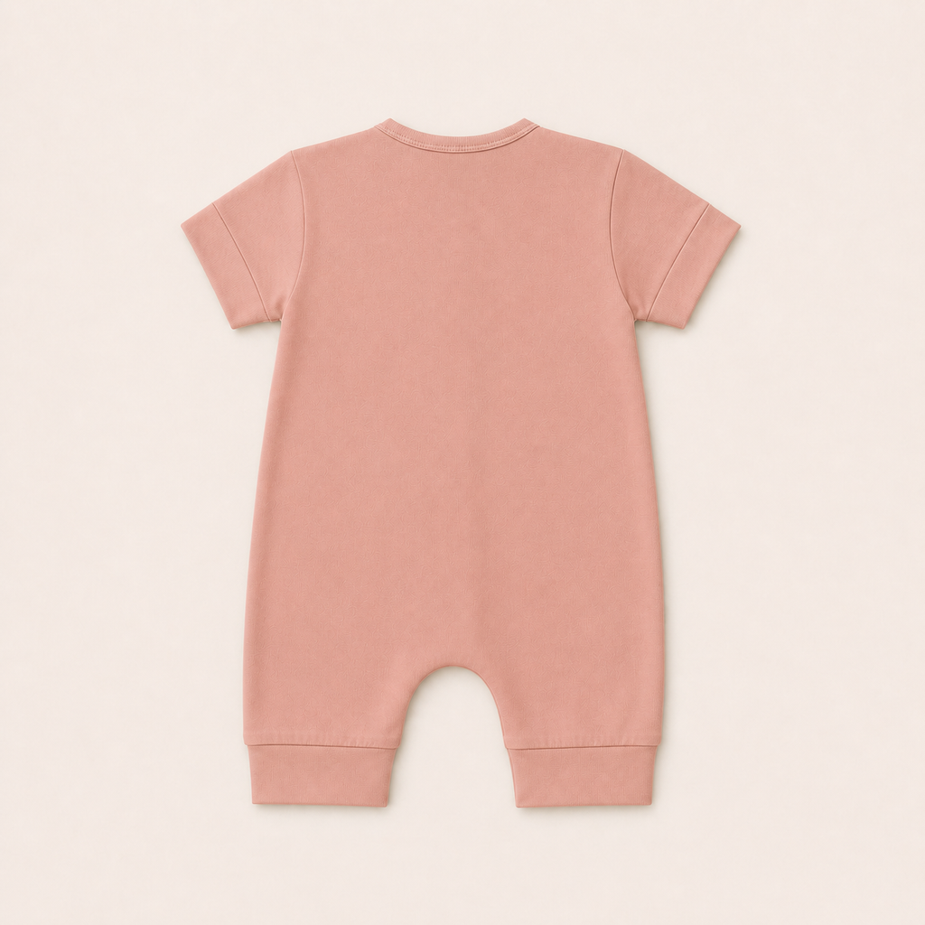 Soft Bamboo Short Sleeve Zip Romper - Dusty Rose