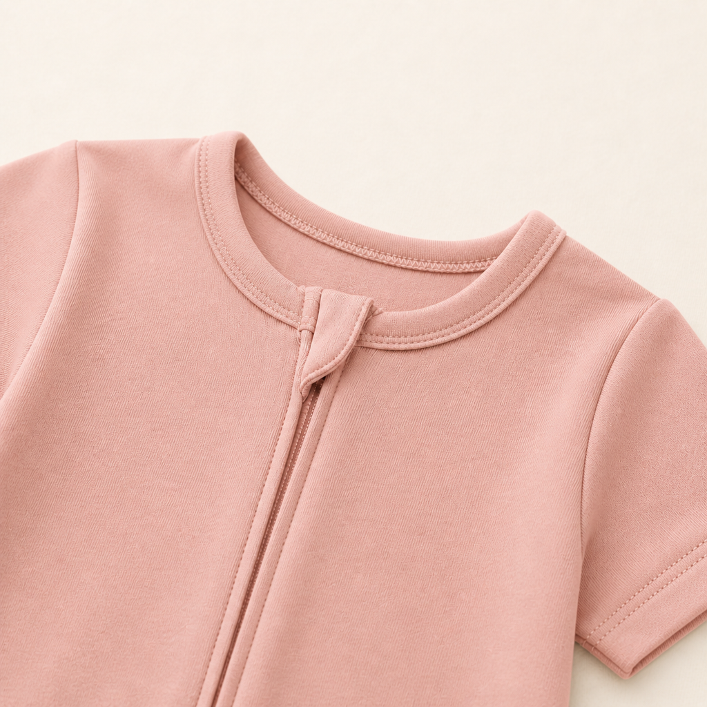 Soft Bamboo Short Sleeve Zip Romper - Dusty Rose