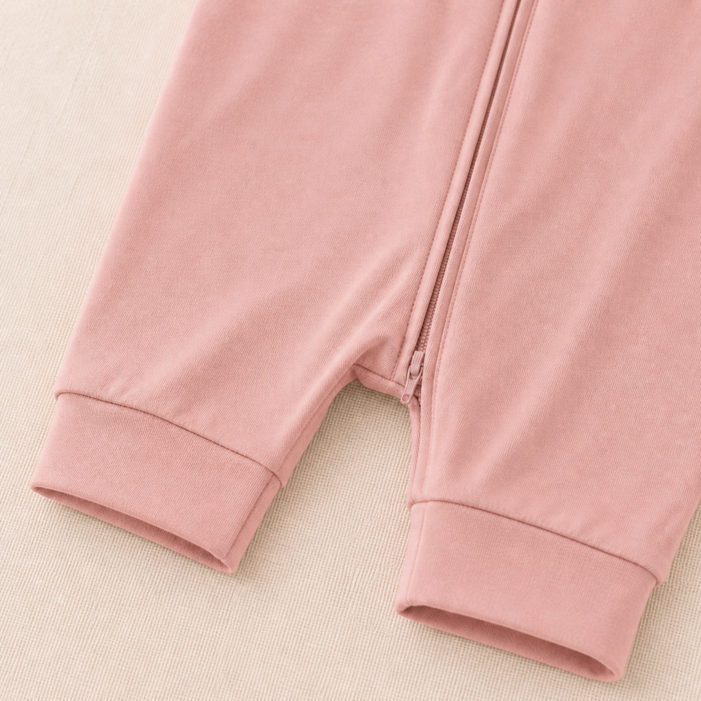 Soft Bamboo Short Sleeve Zip Romper - Dusty Rose