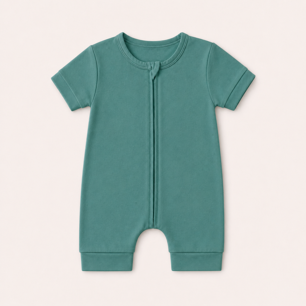 Soft Bamboo Short Sleeve Zip Romper - Deap Teal