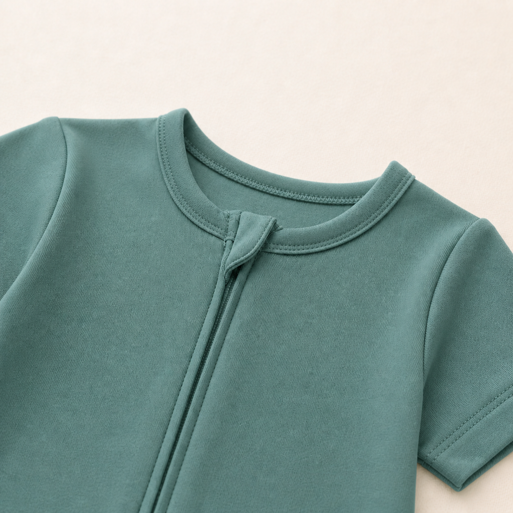 Soft Bamboo Short Sleeve Zip Romper - Deap Teal