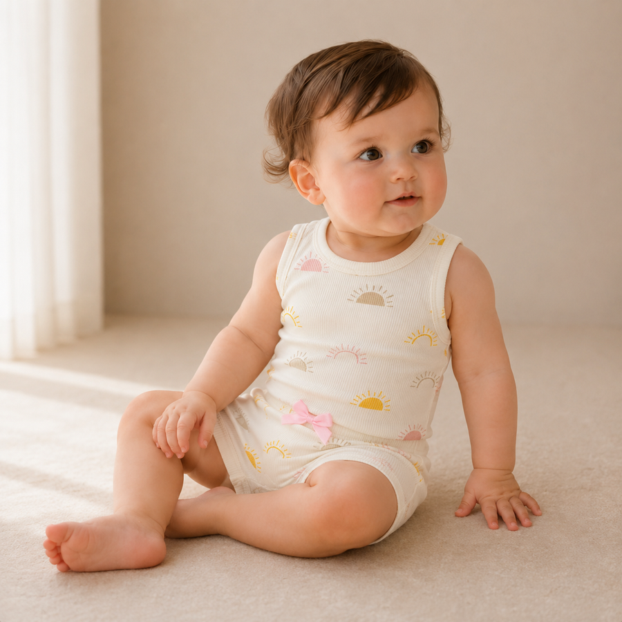 Sunny Days Bodysuit & Shorts Set - Pink Sun, product view 3