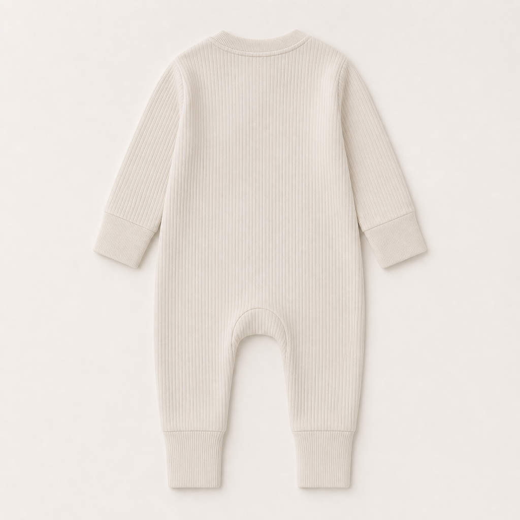 Long Sleeve Ribbed Zip Romper - Ivory