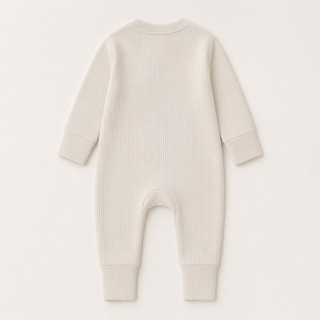 Long Sleeve Ribbed Zip Romper - Ivory