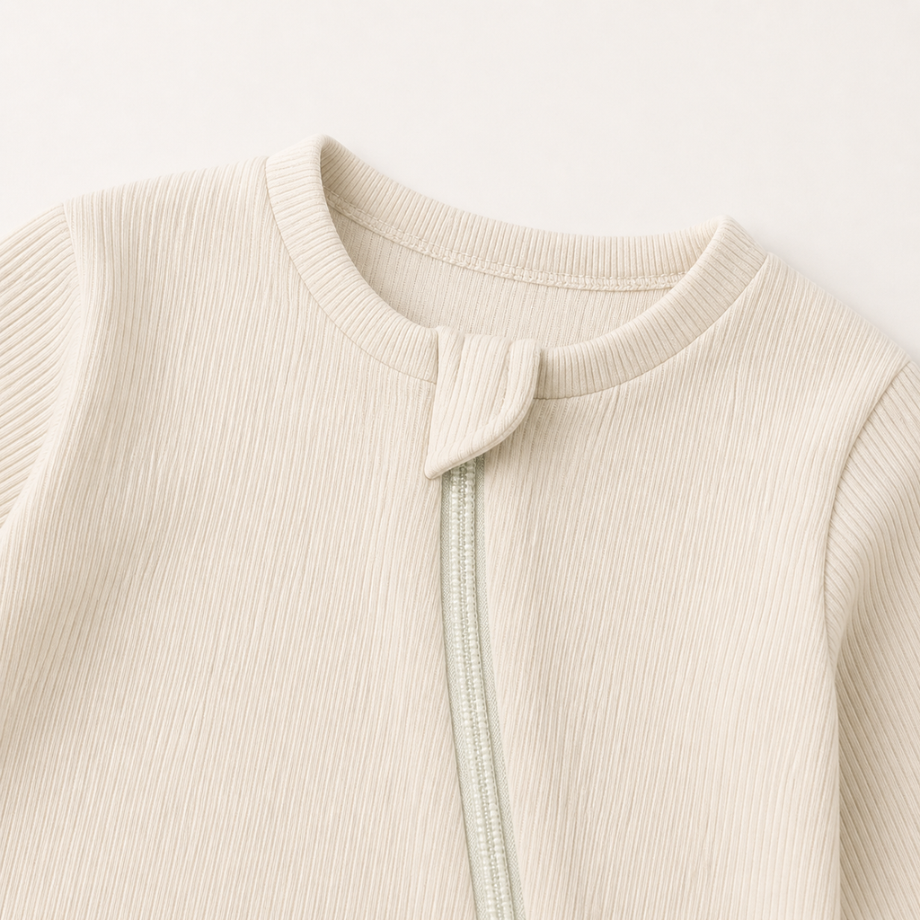 Long Sleeve Ribbed Zip Romper - Ivory