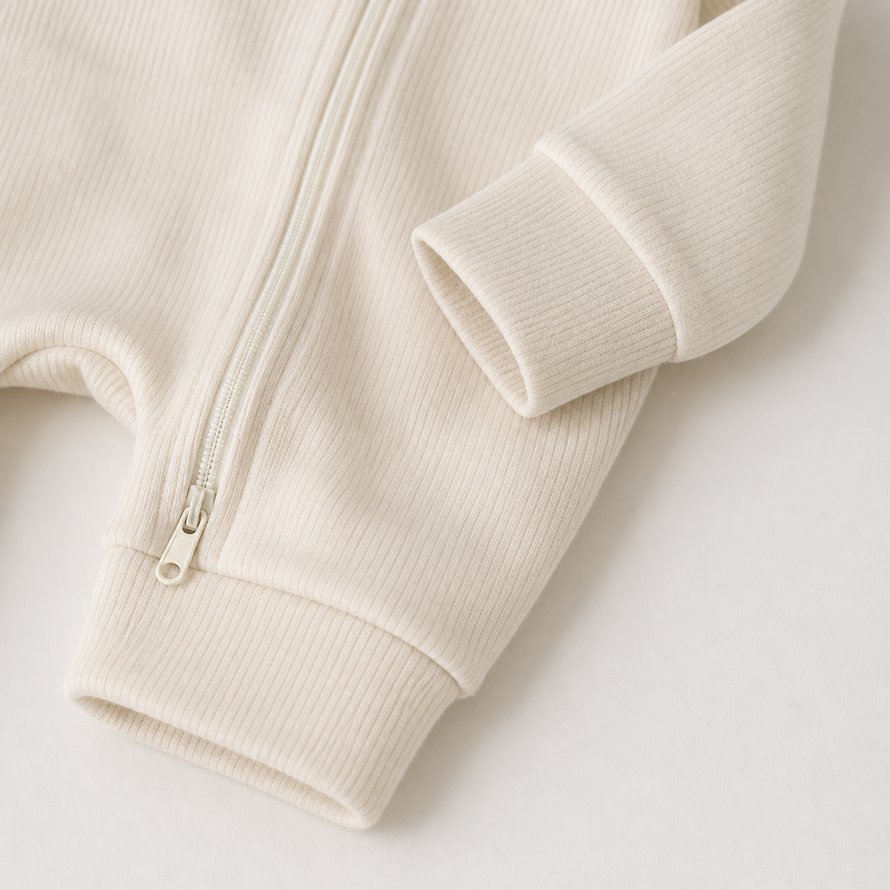 Long Sleeve Ribbed Zip Romper - Ivory