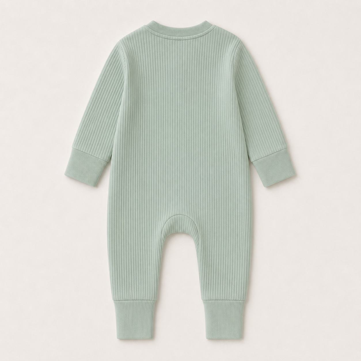Long Sleeve Ribbed Zip Romper - Sage