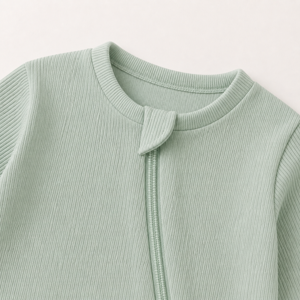 Long Sleeve Ribbed Zip Romper - Sage