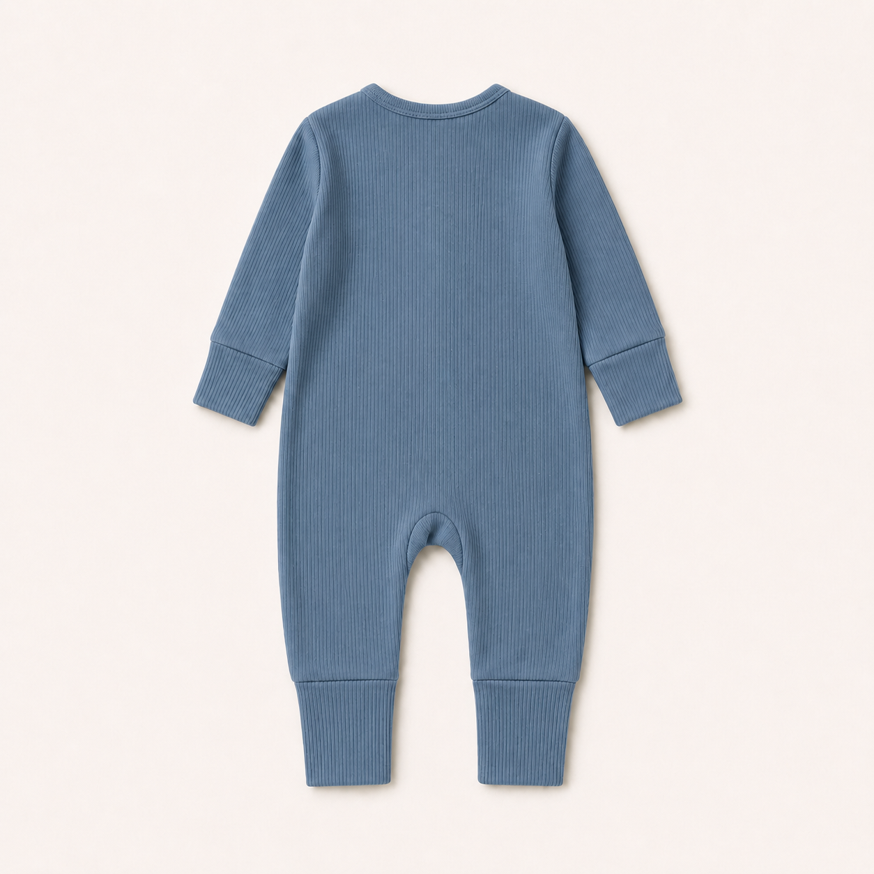 Long Sleeve Ribbed Zip Romper - Dusty Blue