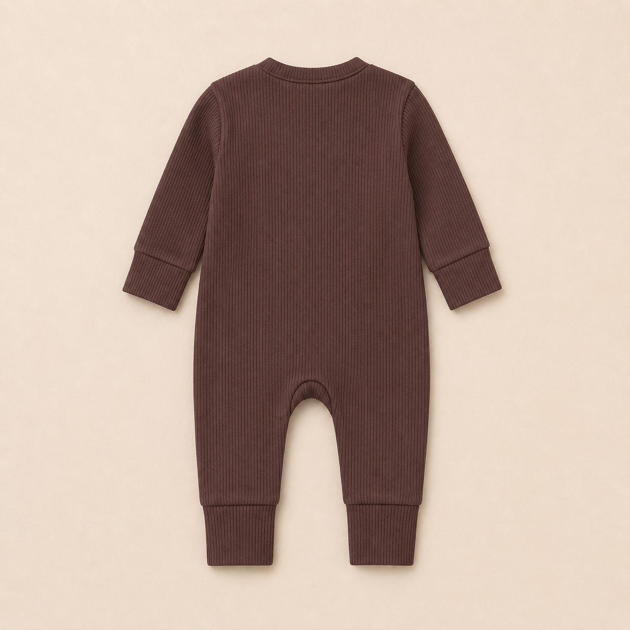 Long Sleeve Ribbed Zip Romper - Cocoa