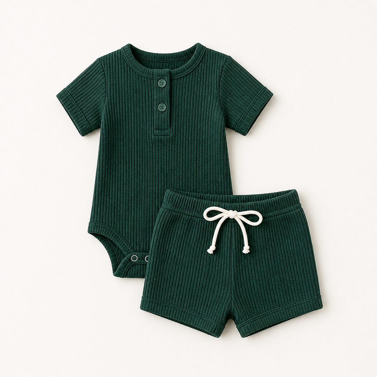 Everyday Ribbed Baby Bodysuit & Shorts Set - Green