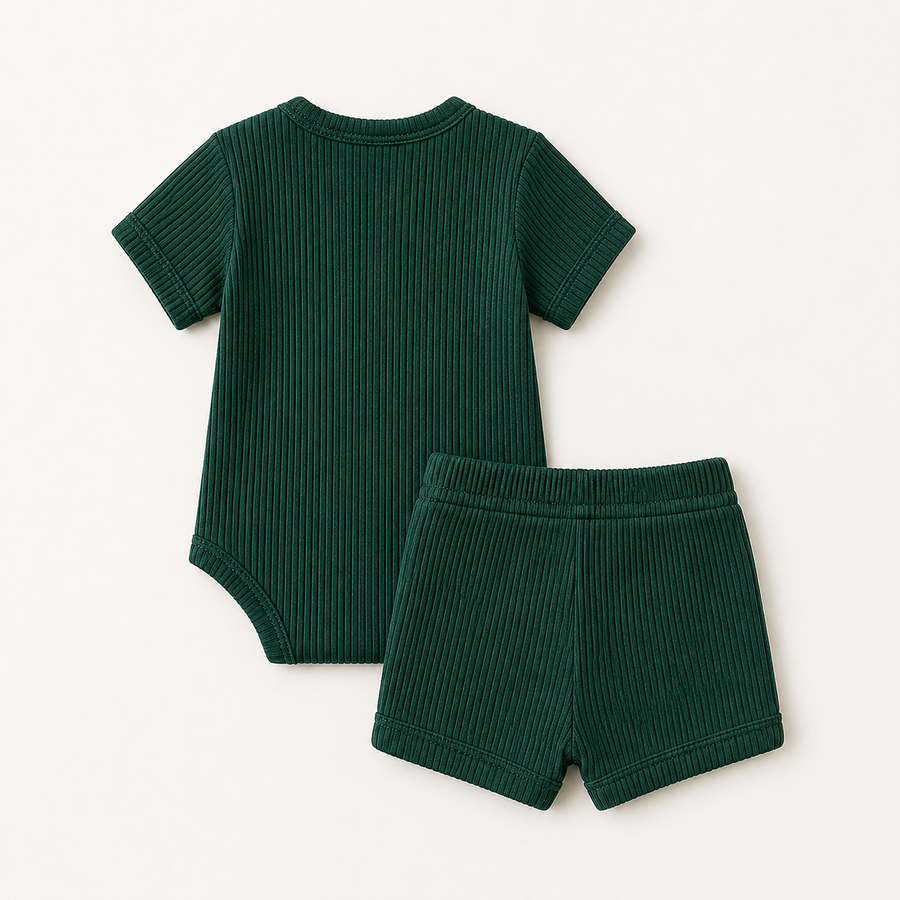 Everyday Ribbed Baby Bodysuit & Shorts Set - Green, product view 4
