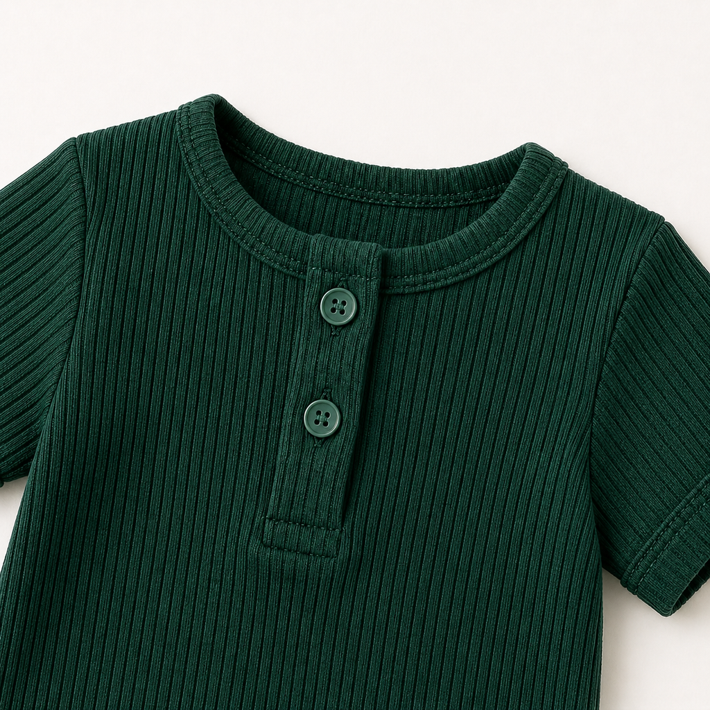 Everyday Ribbed Baby Bodysuit & Shorts Set - Green
