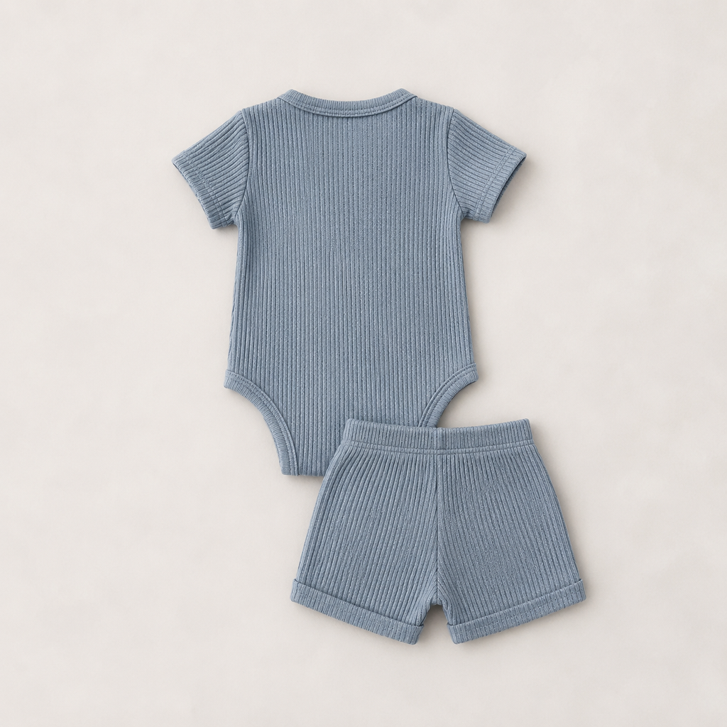 Everyday Ribbed Baby Bodysuit & Shorts Set - Blue