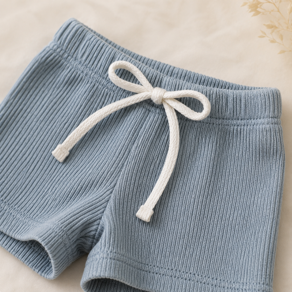 Everyday Ribbed Baby Bodysuit & Shorts Set - Blue